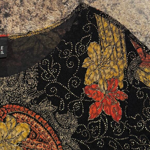 Maggie Barnes Top 3/4 Sleeve Floral Boho Whimsigoth Romantic Goth Black Red 3X - Picture 6 of 8